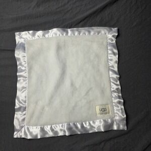 UGG Baby Blanket Plush Satin Trim Soft Security Lovey White Fleece